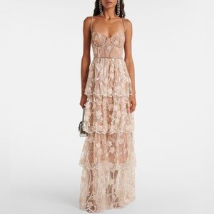 Self-Portrait Flower Sequin Tiered Maxi Gown, UK 8/US 4